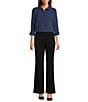 Donna Karan DKNY by Donna Karan Point Collar Long Roll-Tab Sleeve Button Front Blouse, Color:Hudson Blue - Image 5