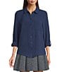 DKNY by Donna Karan Point Collar Long Roll-Tab Sleeve Button Front Blouse - Image 1