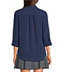 DKNY by Donna Karan Point Collar Long Roll-Tab Sleeve Button Front Blouse - Image 2