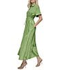 Donna Karan DKNY by Donna Karan Point Collar Neck Short Sleeve Cinch Waist Button Front Shirt Maxi Dress, Color:Salted Lime - Image 3