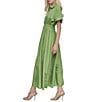 Donna Karan DKNY by Donna Karan Point Collar Neck Short Sleeve Cinch Waist Button Front Shirt Maxi Dress, Color:Salted Lime - Image 4