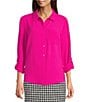 Donna Karan DKNY by Donna Karan Point Collar Roll-Tab Long Sleeve Button Front Shirt, Color:Fuchsia - Image 1