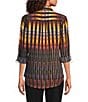 Donna Karan DKNY by Donna Karan Printed Georgette Point Collar Roll Tab Sleeve Button Front Shirt, Color:Black/Sun Multi - Image 2