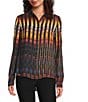 Donna Karan DKNY by Donna Karan Printed Georgette Point Collar Roll Tab Sleeve Button Front Shirt, Color:Black/Sun Multi - Image 3