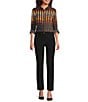 Donna Karan DKNY by Donna Karan Printed Georgette Point Collar Roll Tab Sleeve Button Front Shirt, Color:Black/Sun Multi - Image 5