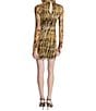 Donna Karan DKNY by Donna Karan Printed Mesh Turtleneck Sheer Long Sleeve Fitted Sheath Dress, Color:Sunset Yellow - Image 2