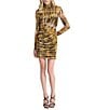 Donna Karan DKNY by Donna Karan Printed Mesh Turtleneck Sheer Long Sleeve Fitted Sheath Dress, Color:Sunset Yellow - Image 4