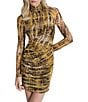 Donna Karan DKNY by Donna Karan Printed Mesh Turtleneck Sheer Long Sleeve Fitted Sheath Dress, Color:Sunset Yellow - Image 5
