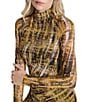 Donna Karan DKNY by Donna Karan Printed Mesh Turtleneck Sheer Long Sleeve Fitted Sheath Dress, Color:Sunset Yellow - Image 6