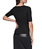 DKNY by Donna Karan Ribbed Knit Studded Asymmetric Neck Short Sleeve Sweater Top - Image 2