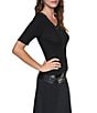 DKNY by Donna Karan Ribbed Knit Studded Asymmetric Neck Short Sleeve Sweater Top - Image 3