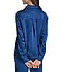 Donna Karan DKNY by Donna Karan Satin Crease Point Collar Twist Button Front Top, Color:Cadet Blue - Image 2