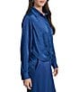 Donna Karan DKNY by Donna Karan Satin Crease Point Collar Twist Button Front Top, Color:Cadet Blue - Image 3