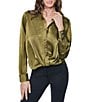DKNY by Donna Karan Satin Crease Point Collar Twist Button Front Top - Image 4