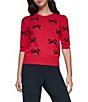 DKNY by Donna Karan Sequin Mini Bow Crew Neck Puff Sleeve Sweater - Image 1