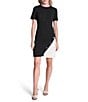Donna Karan DKNY by Donna Karan Short Sleeve Sheath Color Block Dress With Faux Buttons, Color:Black/Ivory - Image 1