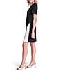 Donna Karan DKNY by Donna Karan Short Sleeve Sheath Color Block Dress With Faux Buttons, Color:Black/Ivory - Image 3