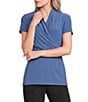 DKNY by Donna Karan Side Ruching V-Neck Short Sleeve Top - Image 1