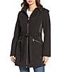 Donna Karan DKNY by Donna Karan Softshell Water Resistant Belted Zip Front Coat, Color:Black - Image 1