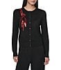 DKNY by Donna Karan Spun Knit Sequin Bow Crew Neck Long Sleeve Sweater Top - Image 1