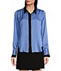 Donna Karan DKNY by Donna Karan Sueded Satin Contrast Point Collar Long Sleeve Button-Front Shirt,Specials : American Fashion Style Bags On Sale