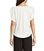 DKNY by Donna Karan Sueded Satin Cowl Neck Short Flutter Sleeve Blouse - Image 2