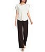 DKNY by Donna Karan Sueded Satin Cowl Neck Short Flutter Sleeve Blouse - Image 3