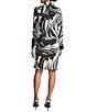 Donna Karan DKNY by Donna Karan Swirl Print Jersey Collared Long Sleeve Asymmetrical Button Front Dress, Color:Black/Ivy - Image 2