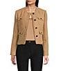 Donna Karan DKNY by Donna Karan Tweed Patch Pocket Frayed Jacket, Color:Taverine - Image 1