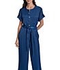 Donna Karan DKNY by Donna Karan Utility Glaze Dressing Short Sleeve Jumpsuit, Color:Cadet Blue - Image 4