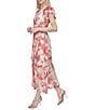 Donna Karan DKNY by Donna Karan Woven Abstract Print V Neck Short Flutter Sleeve Waist Tie A-Line Maxi Dress, Color:Coral Multi - Image 3