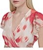 Donna Karan DKNY by Donna Karan Woven Abstract Print V Neck Short Flutter Sleeve Waist Tie A-Line Maxi Dress, Color:Coral Multi - Image 5