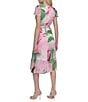 Donna Karan DKNY By Donna Karan Woven Floral Print V Neck Short Flutter Sleeve Wrap Dress, Color:Power Pink - Image 2