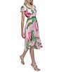 Donna Karan DKNY By Donna Karan Woven Floral Print V Neck Short Flutter Sleeve Wrap Dress, Color:Power Pink - Image 3