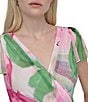 Donna Karan DKNY By Donna Karan Woven Floral Print V Neck Short Flutter Sleeve Wrap Dress, Color:Power Pink - Image 5