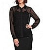DKNY by Donna Karan Woven Mesh Sequin Point Collar Long Sleeve Button Front Shirt - Image 1