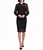 DKNY by Donna Karan Woven Mesh Sequin Point Collar Long Sleeve Button Front Shirt - Image 3