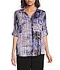 Donna Karan DKNY by Donna Karan Woven Point Collar Long Roll-Tab Sleeve Button Front Blouse, Color:Hudson Lights - Image 1