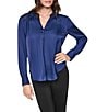 DKNY by Donna Karan Woven Satin Chain Mesh V-Neck Long Sleeve Blouse - Image 1