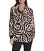 Donna Karan DKNY by Donna Karan Zebra Print Crinkle Chiffon Long Sleeve Collared Button Front Blouse, Color:Blurred Zebra - Image 1