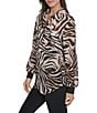Donna Karan DKNY by Donna Karan Zebra Print Crinkle Chiffon Long Sleeve Collared Button Front Blouse, Color:Blurred Zebra - Image 3