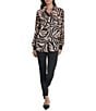Donna Karan DKNY by Donna Karan Zebra Print Crinkle Chiffon Long Sleeve Collared Button Front Blouse, Color:Blurred Zebra - Image 4