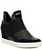 Color:Black - Image 1 - Cailin Leather and Suede Wedge Sneakers