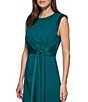 Color:forest green - Image 3 - Cap Sleeve Crew Neck Mixed Media Tie Waist Gown