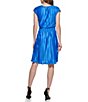 Color:Cosmic Blue - Image 2 - Cap Sleeve Surplice V-Neck Pleated Smocked Waist Knit A-Line Dress