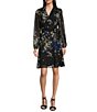 Color:Black/Golden Spice - Image 1 - Chiffon Floral Print Point Collar V-Neck Long Illusion Balloon Sleeve Waist Ribbon Detailed A-Line Dress