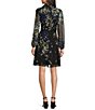 Color:Black/Golden Spice - Image 2 - Chiffon Floral Print Point Collar V-Neck Long Illusion Balloon Sleeve Waist Ribbon Detailed A-Line Dress