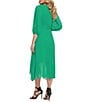 Color:Apple Green - Image 2 - Chiffon Surplice V Neckline 3/4 Balloon Sleeve Faux Wrap Midi Dress