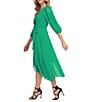 Color:Apple Green - Image 3 - Chiffon Surplice V Neckline 3/4 Balloon Sleeve Faux Wrap Midi Dress
