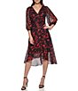 Color:Black/Red - Image 1 - Chiffon V-Neck Long Sleeve Faux Wrap Dress